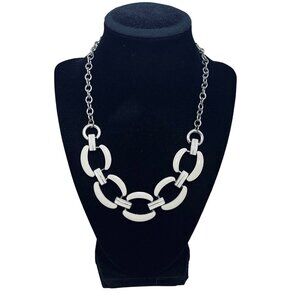 Silver Tone With White Enamel Bib Necklace (5470)